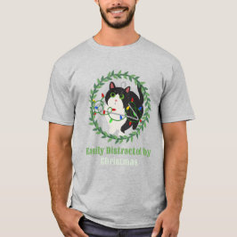 Svart katt med hanger och juldistraktion t shirt