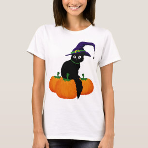 Svart katt med hatt och pumpor för Halloween T Shirt
