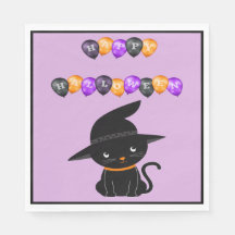 Svart katt med häxhatt Glad Halloween ballonger