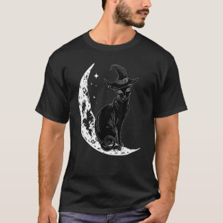 Svart katt med häxhatt & mån Halloween-kostym T Shirt