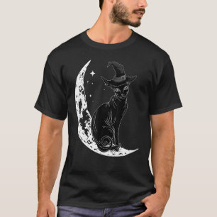 Svart katt med häxhatt & Moon Halloween-kostym T Shirt