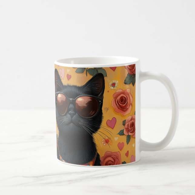 Svart katt med hjärthjärthjärtans Ro Alla hjärtans Kaffemugg (Höger)