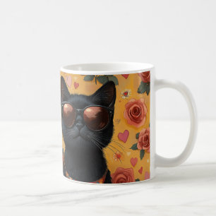 Svart katt med hjärtrusor Alla hjärtans dag Kaffemugg
