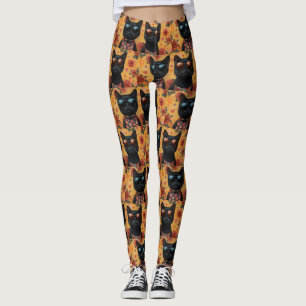 Svart katt med hjärtrusor Alla hjärtans dag  Leggings