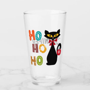 Svart katt med Ho Ho Ho-textdesign Glaskopp