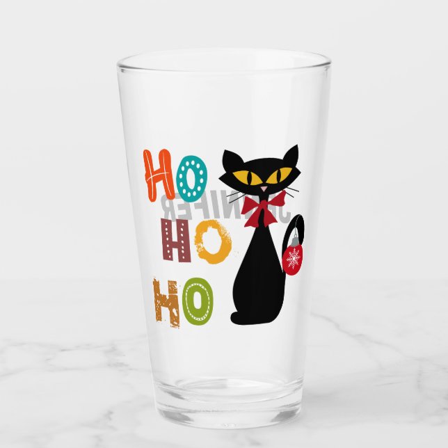 Svart katt med Ho Ho Ho-textdesign Glaskopp (Framsida)