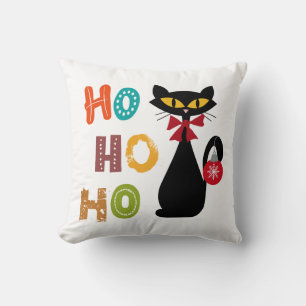 Svart katt med Ho Ho Ho-textdesign Kudde