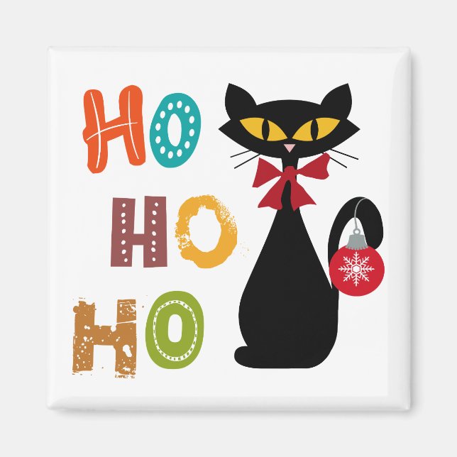 Svart katt med Ho Ho Ho-textdesign Magnet (Framsidan)