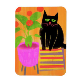 Svart katt med hushåll magnet
