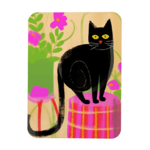 Svart katt med hushåll magnet