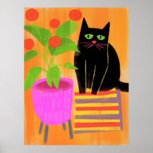 Svart katt med hushåll poster
