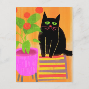 Svart katt med hushåll vykort