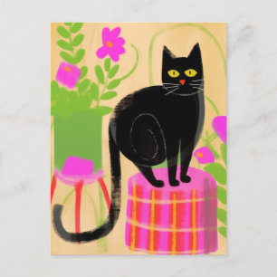 Svart katt med hushåll vykort