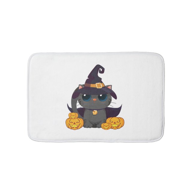 Svart katt med Jack o lantern Halloween-skikt Badrumsmatta (Framsidan)