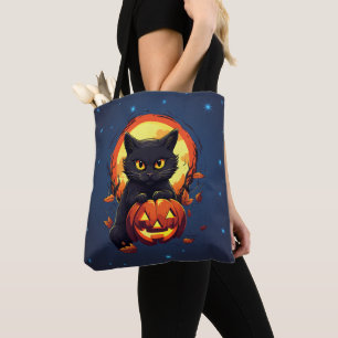 Svart katt med Jack-O' Lantern Halloween Tygkasse