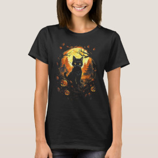 Svart katt med Jackolantern och fullmåne - Hallow T Shirt