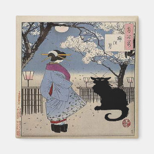 Svart katt med japansk Dam Magnet