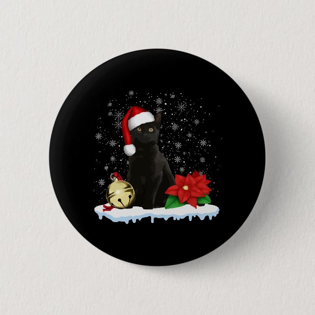 Svart katt med julklapp i tomten knapp (Framsida)