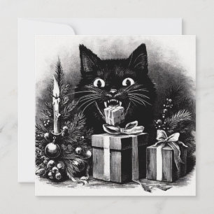 Svart katt med julpresenter julkort