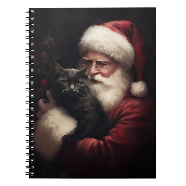 Svart katt med Jultomten julafton Anteckningsbok (Framsidan)