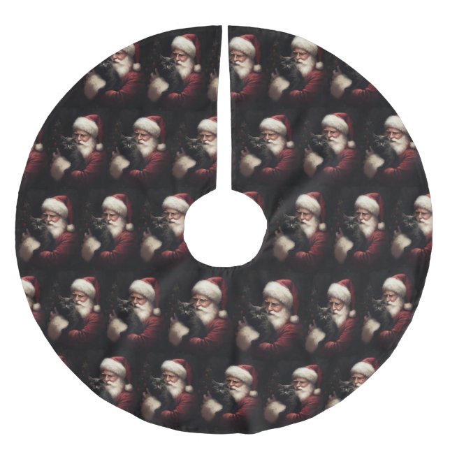 Svart katt med Jultomten julafton Julgransmatta Borstad Polyester (Framsidan)