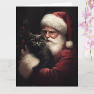 Svart katt med Jultomten julafton Kort