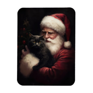 Svart katt med Jultomten julafton Magnet