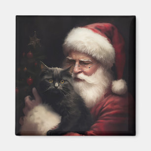 Svart katt med Jultomten julafton Magnet