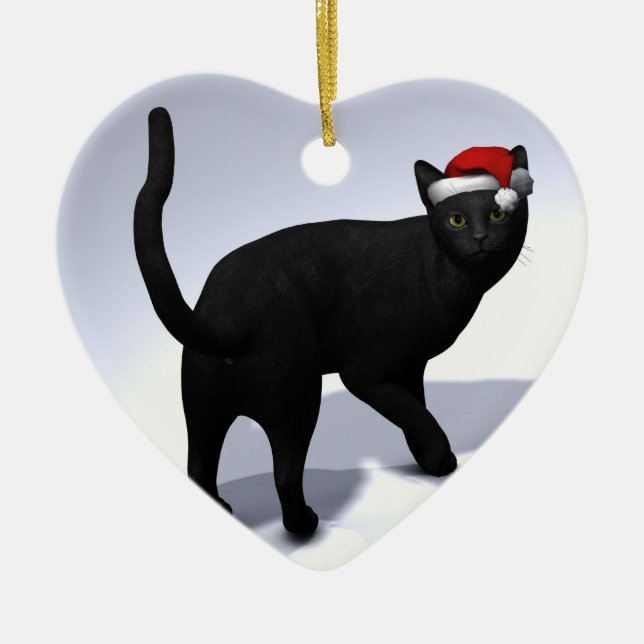 Svart katt med Jultomten Julgransprydnad Keramik (Framsidan)