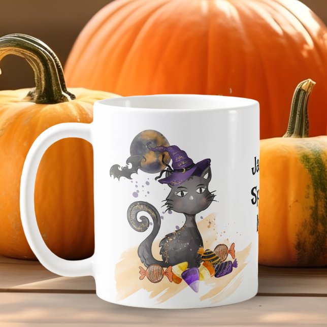 Svart katt med kaner, Halloween Kaffemugg (Skapare uppladdad)