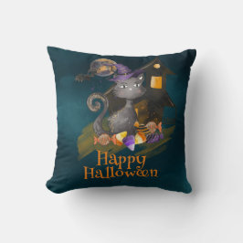 Svart katt med kaner, Halloween Kudde