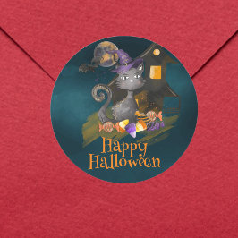 Svart katt med kaner, Halloween Runt Klistermärke