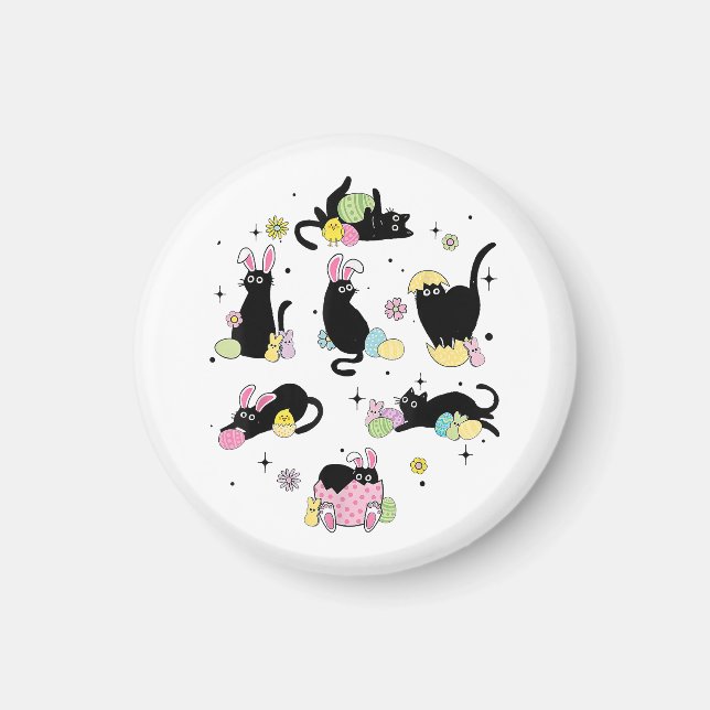 Svart katt med kaninägg magnet (Framsidan)