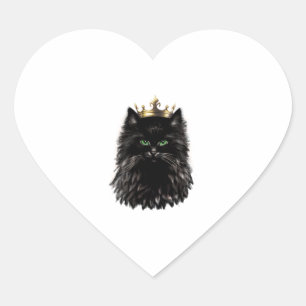 Svart katt med Krona DIgital Art Hjärtformat Klistermärke