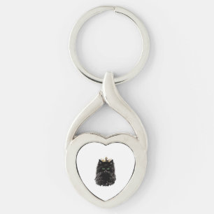 Svart katt med Krona DIgital Art Twisted Heart Silverfärgad Nyckelring