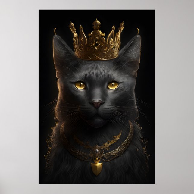 Svart katt med Krona - Poster väggkonst (Framsidan)