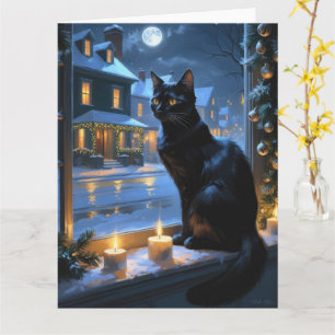 Svart katt med Ljus Helgdag jul Kort