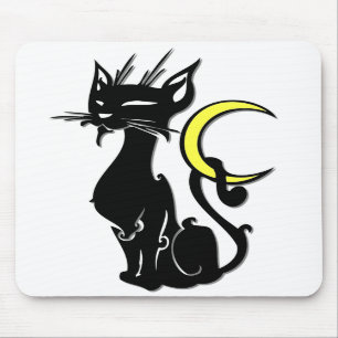 Svart katt med månen Mousepad Musmatta