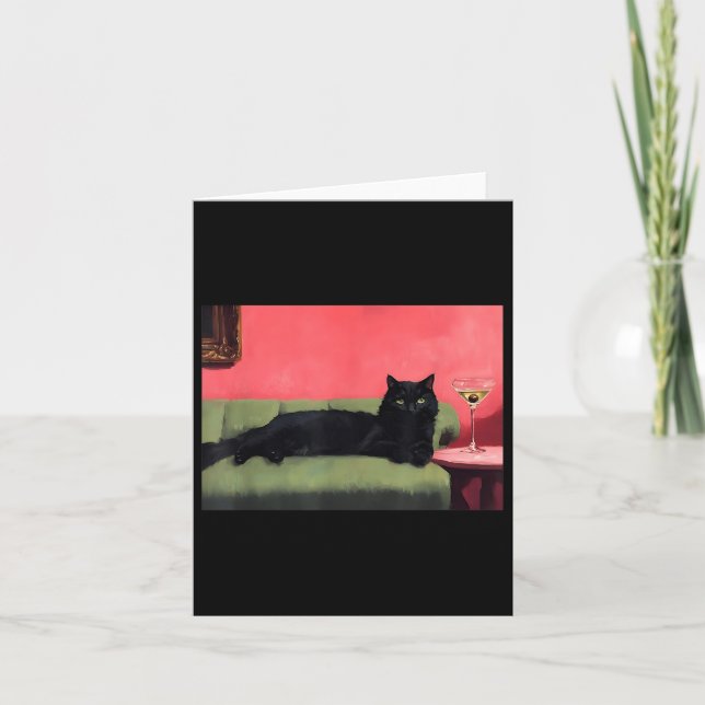 Svart katt med Martini Art Print Kort (Framsida)