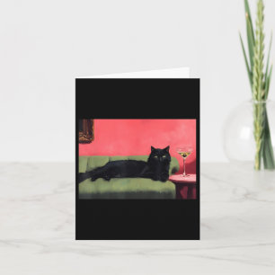 Svart katt med Martini Art Print Kort