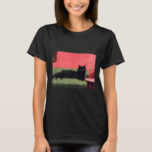 Svart katt med martini konsttryck  t shirt