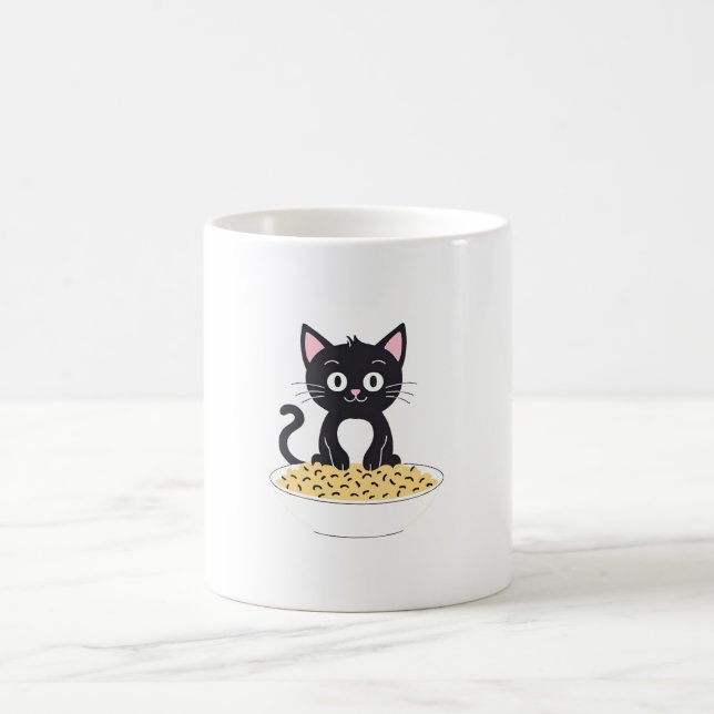 Svart katt med mat kaffemugg (Center)