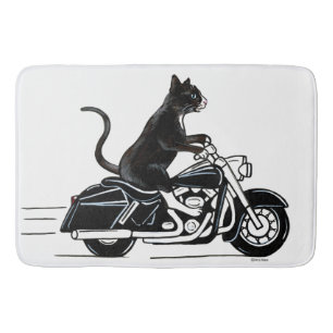 Svart katt med motorcykel badrumsmatta