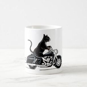 Svart katt med motorcykel kaffemugg