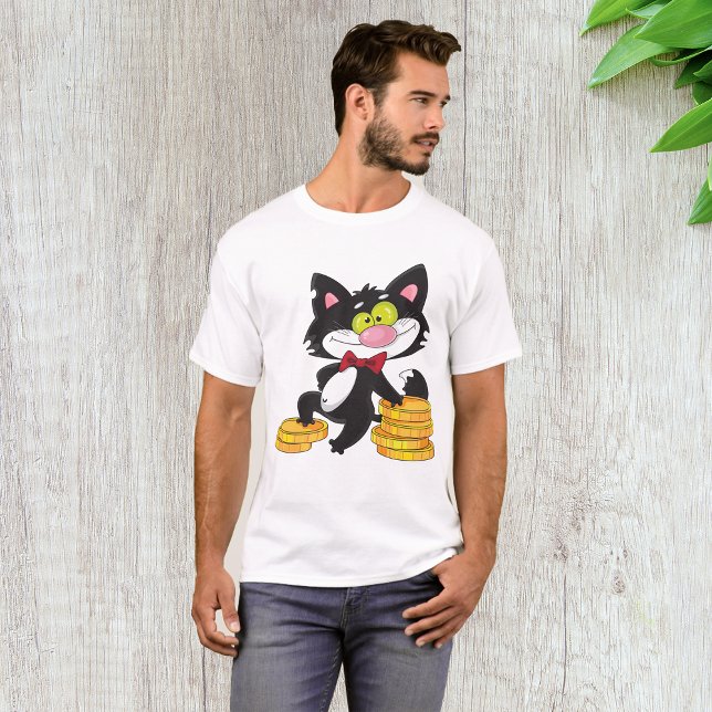 Svart Katt Med Mynt Söt Pengar Karaktär T Shirt (Skapare uppladdad)