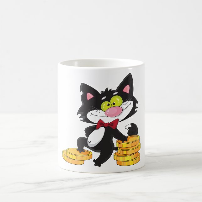 Svart katt med mynt Söt penningkaraktär Kaffemugg (Skapare uppladdad)