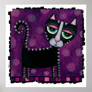 Svart katt med polka dots - skraj tryck
