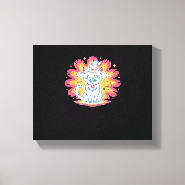 Svart katt med Psychedelic Flower Oversized T-Shir Canvastryck (Framsida)