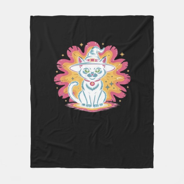 Svart katt med Psychedelic Flower Oversized T-Shir Fleecefilt (Framsidan)