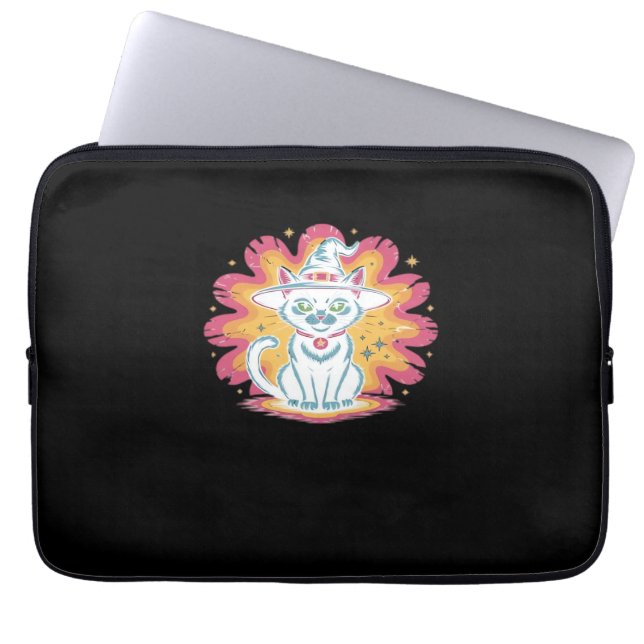Svart katt med Psychedelic Flower Oversized T-Shir Laptop Fodral (Framsidan)